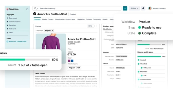 PIM data quality view showing product completeness scores and validation checks