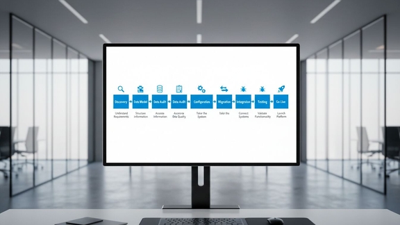 Phased PIM implementation roadmap showing stages from discovery through go-live for enterprise product data management with Censhare