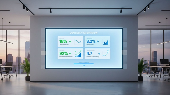 ROI metrics dashboard showing time-to-market improvement and return rate reduction following a successful PIM implementation with Censhare
