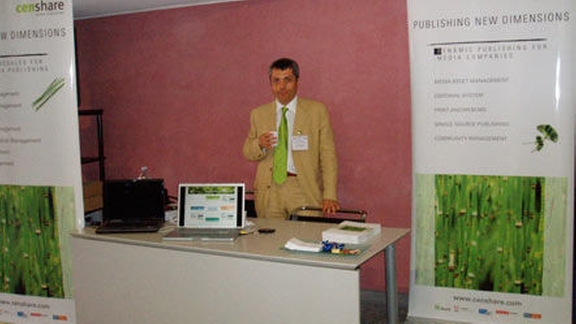 Luca Leonardini at the booth of censhare Italia Srl