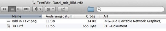 Inhalt einer Bundle-Datei, erstellt mit Apples Textverarbeitung TextEdit