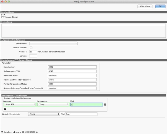 Configuration of the FTP service